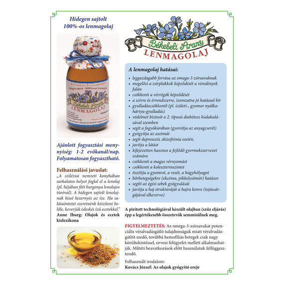Hidegen sajtolt 100%-os lenmagolaj 500ml Hidegen sajtolt 100%-os lenmagolaj 500ml