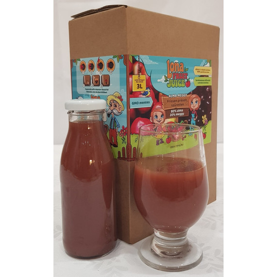Lona Love natural 100% gyümölcslé (20% meggy– 80% alma) - 3 liter (Frissen préselt, szűretlen) Lona Love natural 100% gyümölcslé (20% meggy– 80% alma) - 3 liter (Frissen préselt, szűretlen)