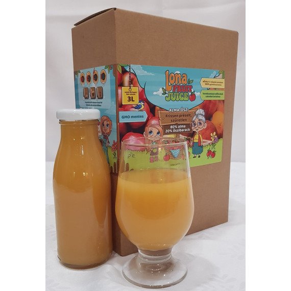 Lona Love natural 100% gyümölcslé (20% őszibarack – 80% alma) - 3 liter (Frissen préselt, szűretlen) Lona Love natural 100% gyümölcslé (20% őszibarack – 80% alma) - 3 liter (Frissen préselt, szűretlen)