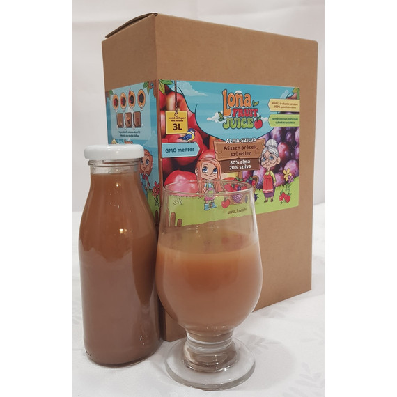 Lona Love natural 100% gyümölcslé (20% szilva– 80% alma) - 3 liter (Frissen préselt, szűretlen)