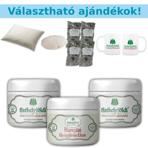 1 Hargitai Gyógyfüves Elixír és 2 Székelyföldi Mesterbalzsam 48 gyógynövénnyel – 250ml/db + 1 Választható ajándék