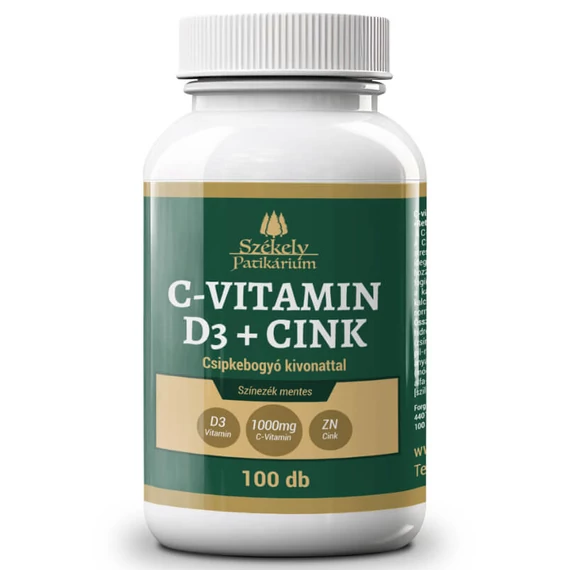 Székely Patikárium C-vitamin 1000 mg + D3-vitamin + Cink + Csipkebogyó kivonat – 100 darabos